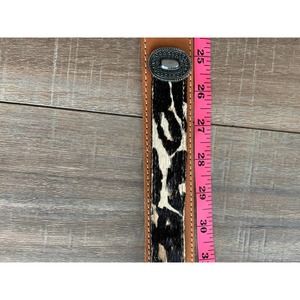Black Genuine Leather Belt Leopard Print Adjustable Buckle Size SM - C5